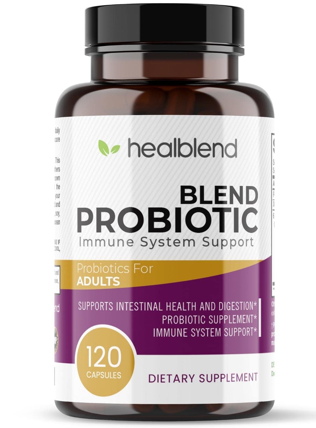 Healblend probiotic supplement bottle on a white background
