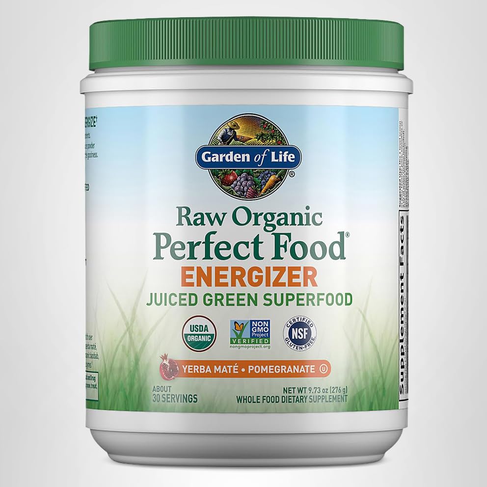 Garden of Life Raw Organic Perfect Food Energizer Juiced Green Superfood Powder - Yerba Mate Pomegranate, 30 Servings, Green Superfood Powder & Probiotics, Gluten Free Whole Food Greens Supplements Garden of LifeBuy Supplements Australia