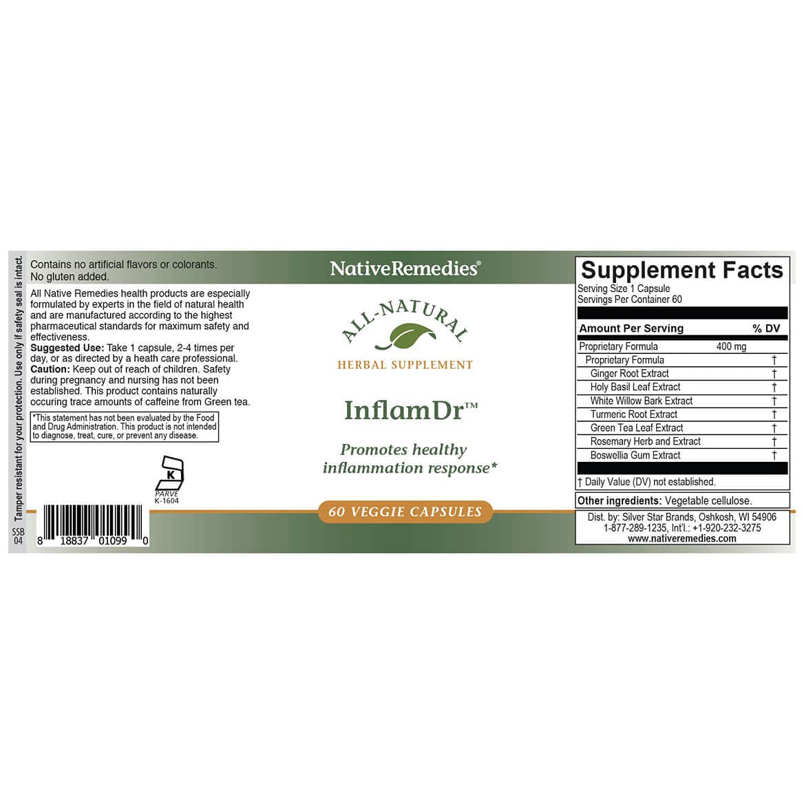 Native Remedies Inflam Dr. - All Natural Herbal Supplement Promotes Healthy Inflammation Response - Helps Fight Oxidative Stress to Cells - 60 Veggie Caps Native RemediesBuy Supplements Australia