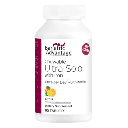 Bariatric Advantage Chewable Ultra Solo with Iron - Once-Per-Day Daily Multivitamin - for Bariatric Surgery Patients - Thiamin, Vitamin A & More Bariatric Advantage