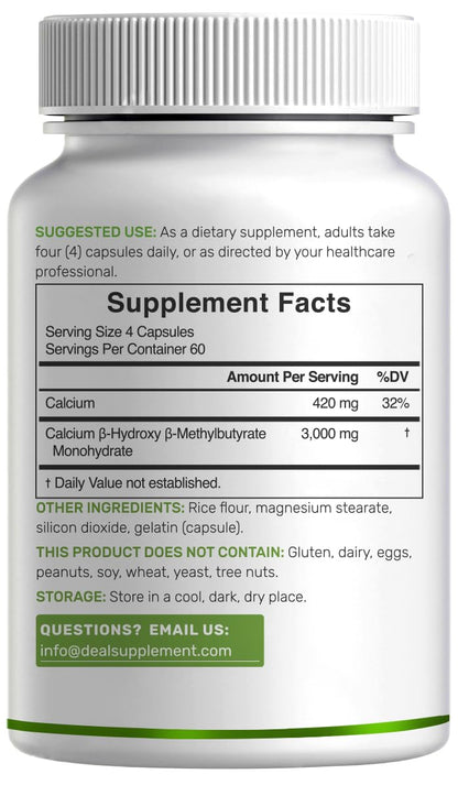 Ultra Strength HMB Supplements 3,000mg Per Serving, 240 Capsules | Third Party Tested | Supports Muscle Growth, Retention