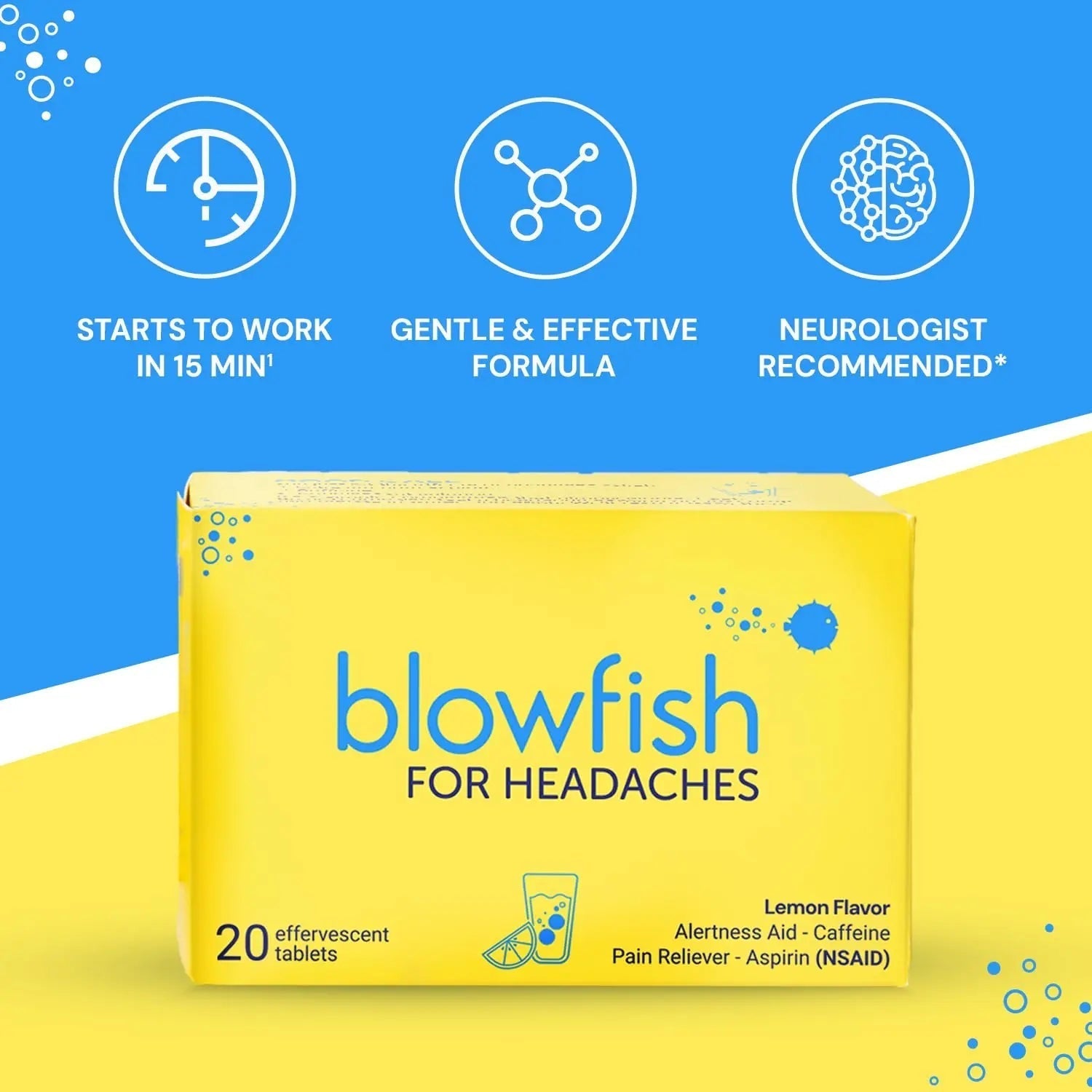 Blowfish for Headaches | Maximum Strength Effervescent Pain Relief Tablets – Treats Headaches Fast, 2X Faster Than Pills – Lemon Flavor (2 Pack) BlowfishBuy Supplements Australia