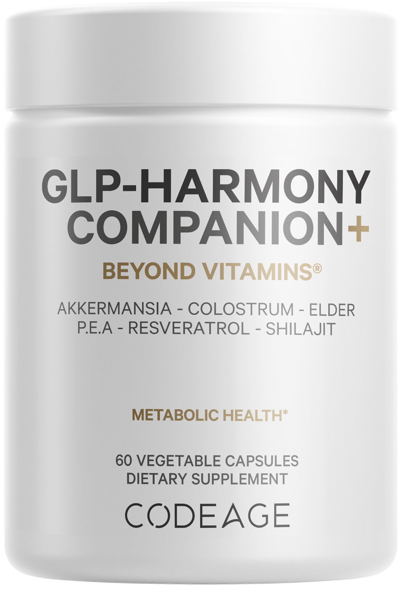 Codeage GLP-Harmony Companion+ Supplement - GLP-1 Agonist Support - Lion's Mane, Pea, Colostrum, Shilajit, Akkermansia, Elder, Citrus Bioflavonoids, Broccoli, Resveratrol - Non-GMO - 60 Capsules CodeageBuy Supplements Australia