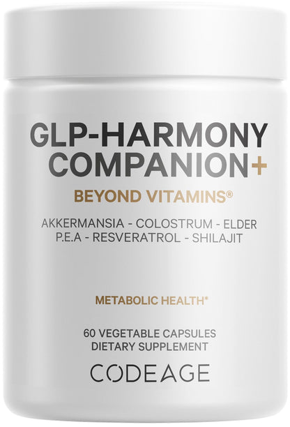 Codeage GLP-Harmony Companion+ Supplement - GLP-1 Agonist Support - Lion's Mane, Pea, Colostrum, Shilajit, Akkermansia, Elder, Citrus Bioflavonoids, Broccoli, Resveratrol - Non-GMO - 60 Capsules CodeageBuy Supplements Australia