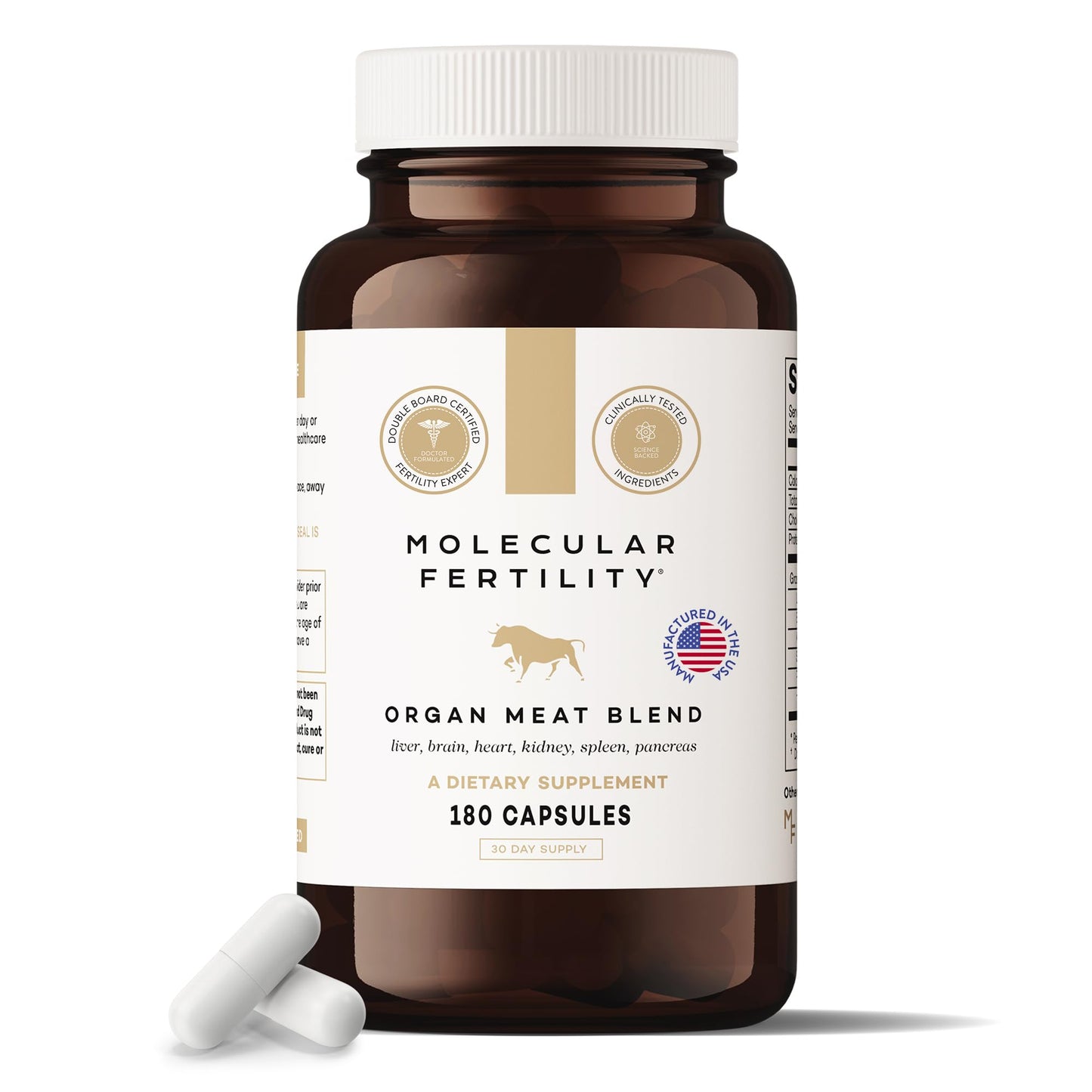 Molecular Fertility Beef Organ Complex - Pasture-Raised, Grass Fed Beef Liver, Brain, Heart, Spleen, Pancreas Blend, Healthy Hormone Balance and Fertility Supplement for Women and Men, 180 Capsules Molecular FertilityBuy Supplements Australia