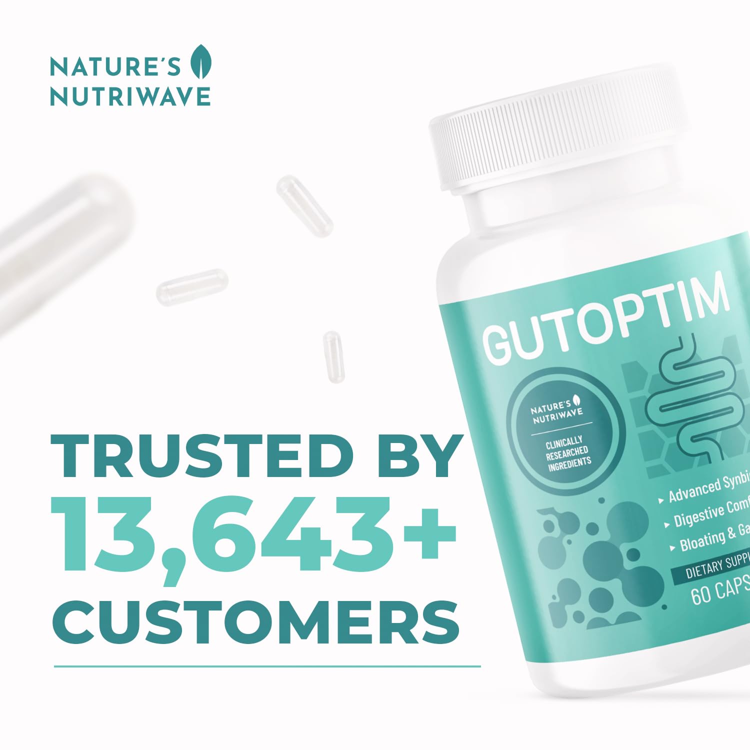 GutOptim Probiotic & Prebiotic Capsules | Pre and Probiotics for Synbiotic Gut Health & Bloating Relief for Women & Men | Enzyme with Probiotics for Digestive Health | Non-GMO, 60 Ct, 3 Month Supply Nature’s NutriWave buy supplements Au
