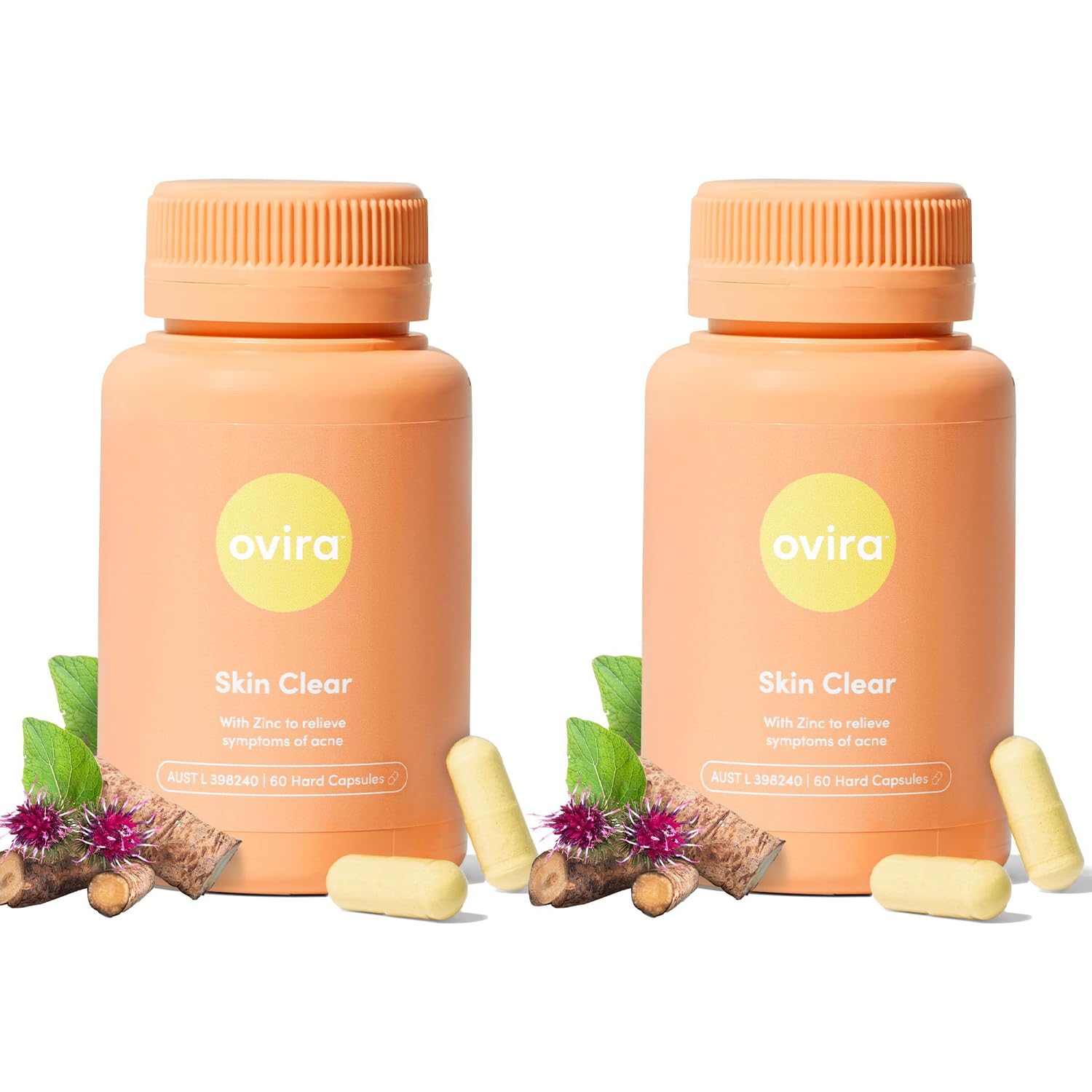 Ovira Skin Clear with ZINCBRIGHT - 60 Capsules for Clear and Glowing Skin | Rosacea & Hormonal Acne Treatment | Support Collagen Production | Acne Supplements for Women & Men - Pack of 2 OviraBuy Supplements Australia