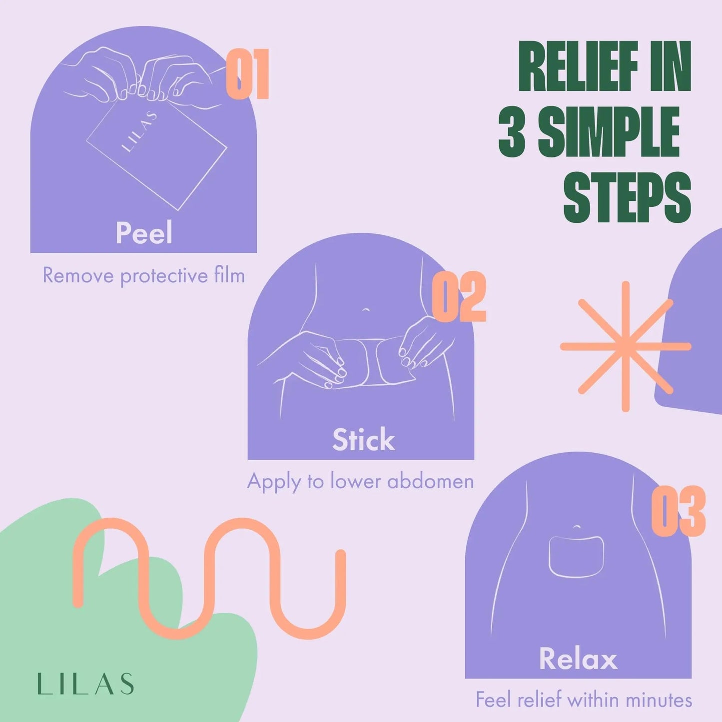 LILAS Period Cramps Pain Relief Patch, 5 Pack | Instant Relief for Menstrual Cramp, PMS, Endometriosis & PCOS | 12-Hour Comfort | Natural & Vegan Topical Patches | Trusted Formula & Upgraded Design LILASBuy Supplements Australia