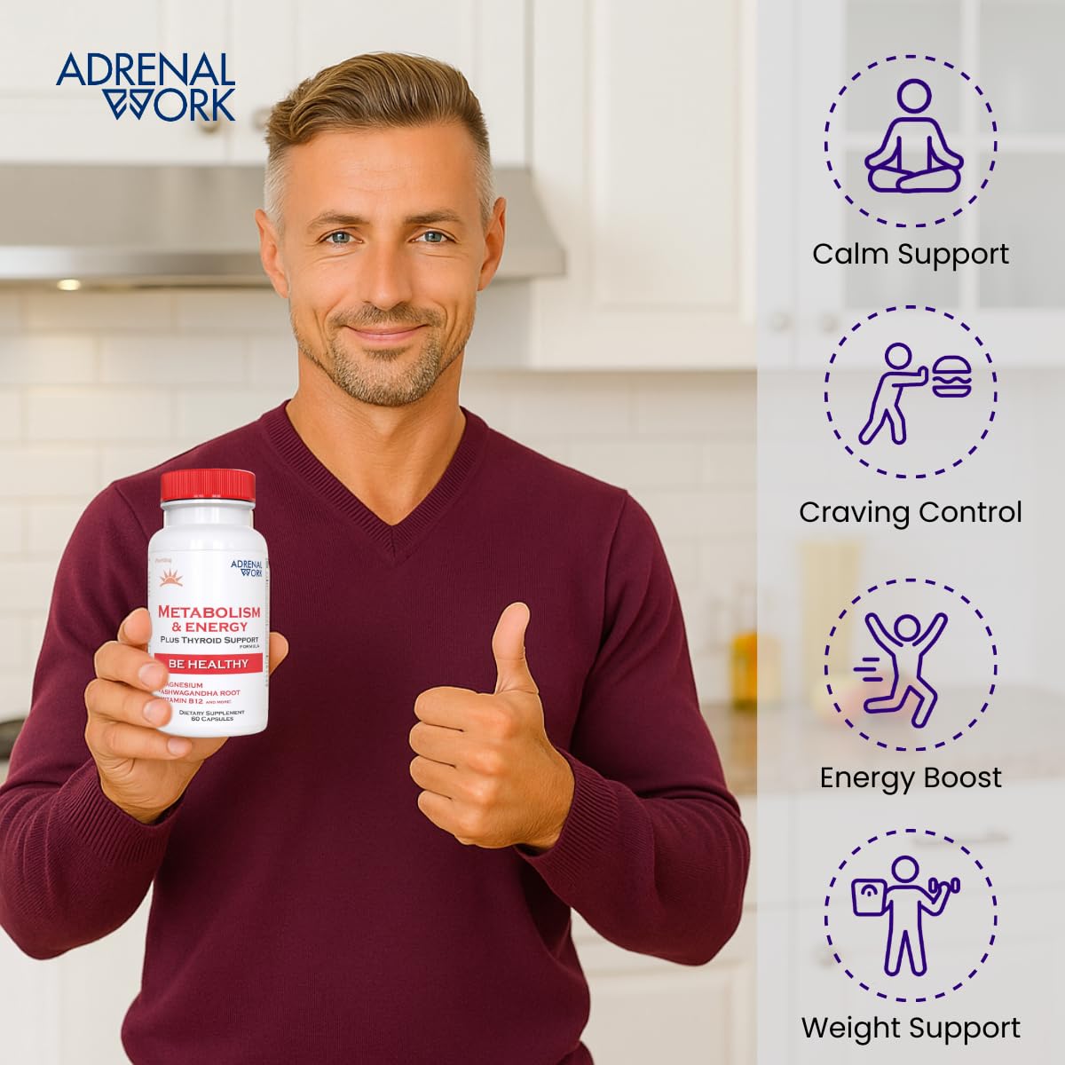 Adrenalwork Adrenal Support Supplement - Organic Ashwagandha Capsules for Stress Relief, Calm Energy & Focus - Adaptogen Blend with Rhodiola & Holy Basil - Men & Women - 60 Capsules AdrenalworkBuy Supplements Australia