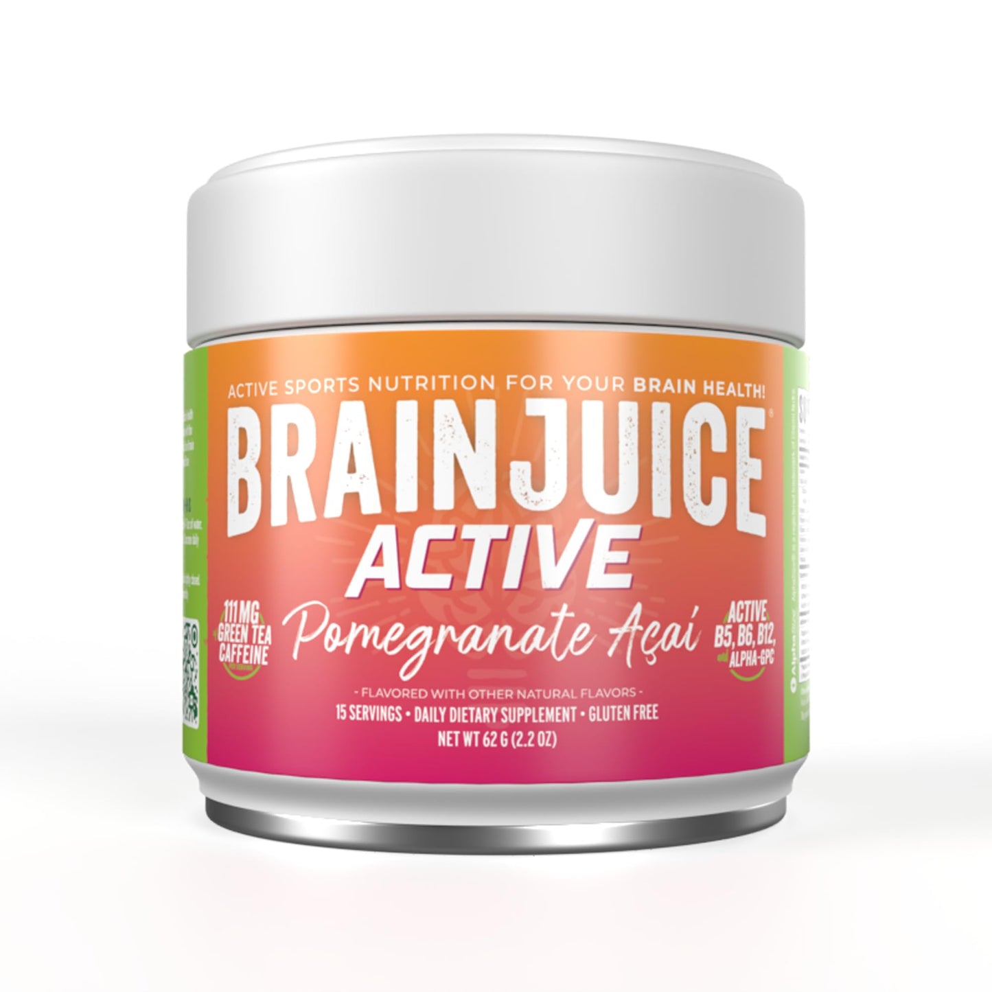 Jar of BrainJuice Active supplement on a white background