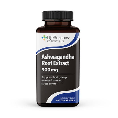 LifeSeasons Ashwagandha Root Extract supplement bottle on a white background