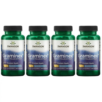 Swanson Maximum Strength Graminex Flower Pollen Extract - Supports Prostate Health, Urinary Tract Function, and Kidney Health - Mens Health Supplement - (60 Capsules, 500mg Each) (4 Pack) SwansonBuy Supplements Australia