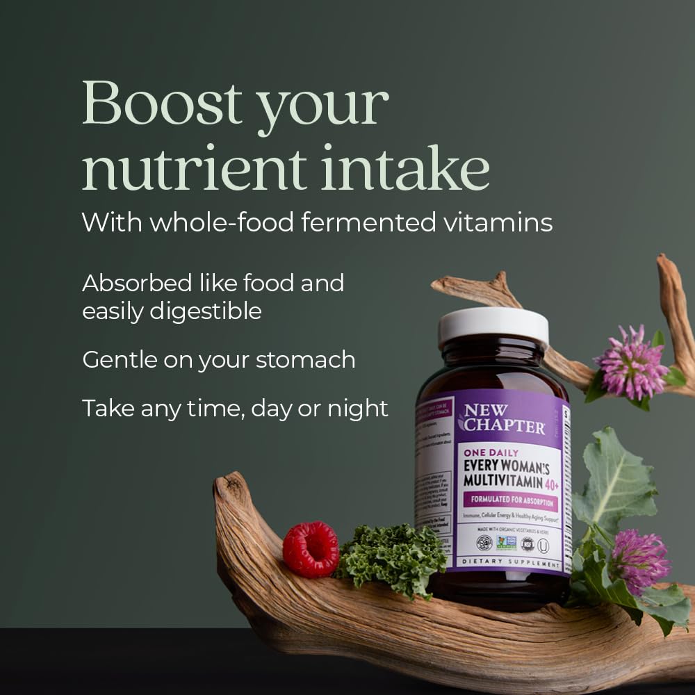 New Chapter Women’s Multivitamin 40+, extra B6 & B12, Biotin for Hair Growth, D3, Vit C, Zinc for Immune & Stress Support, Gentle on an Empty Stomach