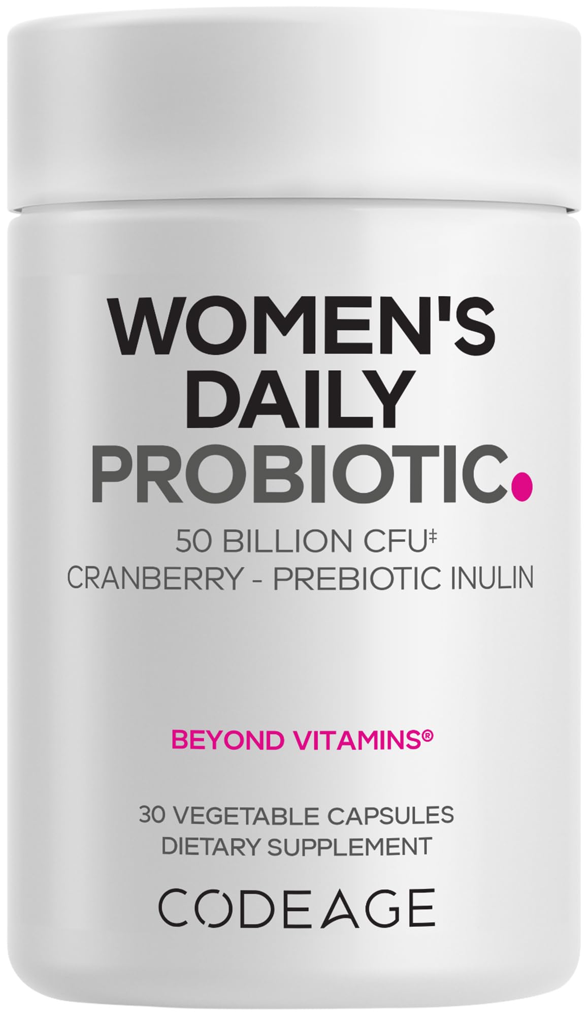 Codeage Women’s Daily Probiotic Supplement – 50 Billion CFU Supplement, Cranberry Fruit Powder, Prebiotic Chicory Root Inulin – Women’s Wellness Support – 1 Capsule Per Serving - Non-GMO – 30 Capsules CodeageBuy Supplements Australia