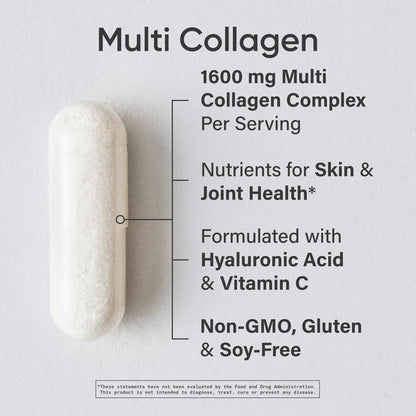 Sports Research® Multi Collagen Pills for Women & Men - Collagen Peptides (Type I, II, III, V, X) Enhanced with Hyaluronic Acid & Vitamin C - Gluten Free ­· Non-GMO - 90 Capsules