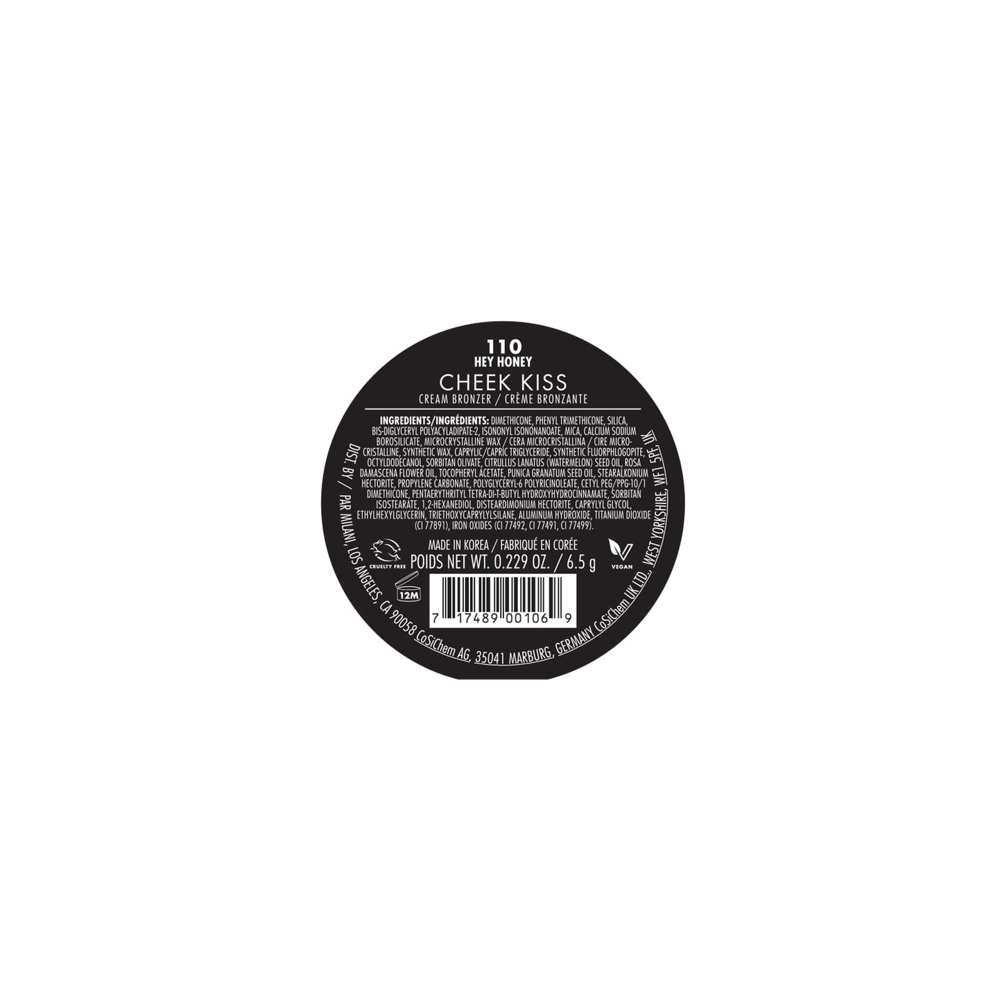 Milani Cheek Kiss Cream Bronzer, 110 - Hey Honey, Vegan & Cruelty-Free, Made in Korea, Lightweight Glow, Soft Matte Finish MilaniBuy Supplements Australia