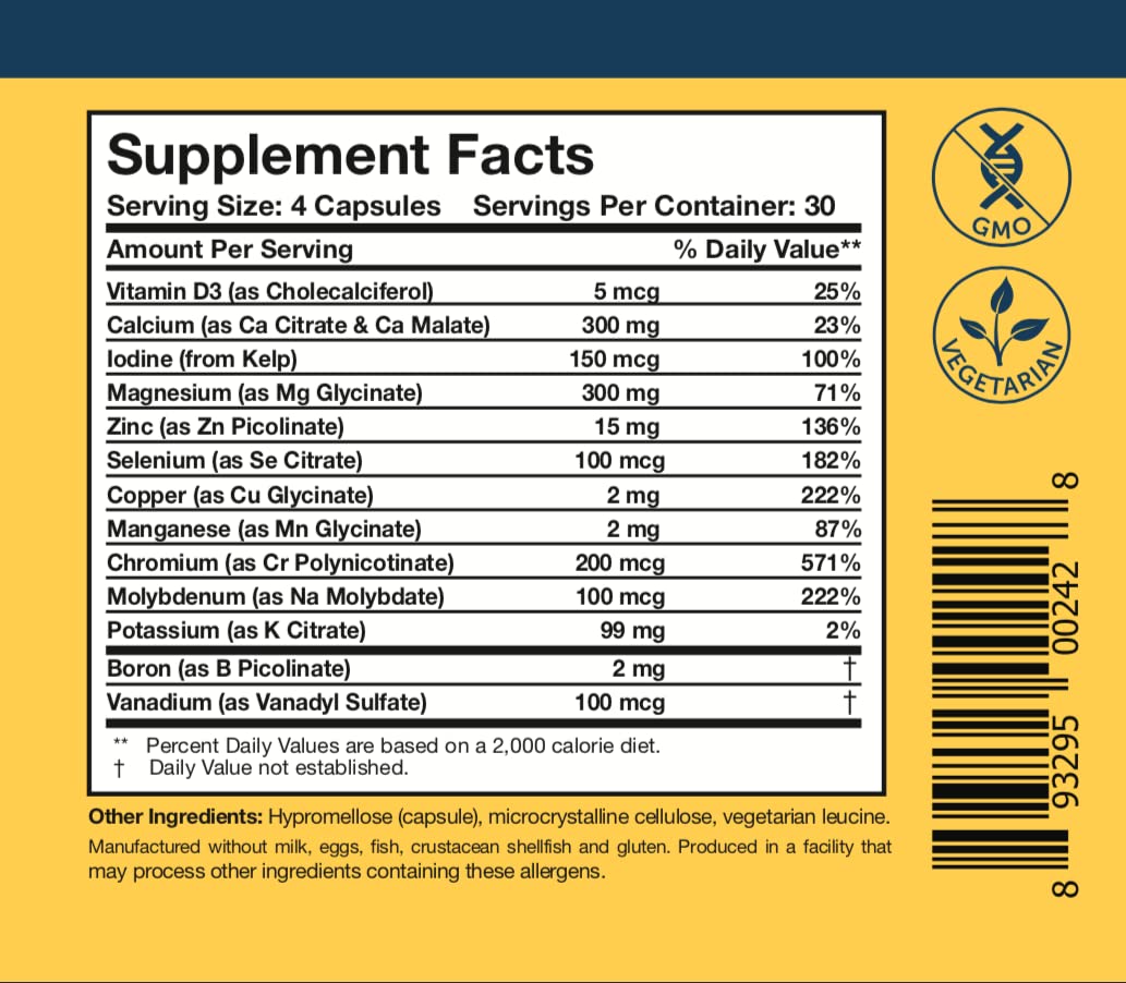 Researched Nutritionals Core Minerals - Daily Trace Minerals Supplement - Iron-Free Blend with Vitamin D3, Magnesium Glycinate & Iodine for Thyroid, Bone & Metabolic Support (120 ct) Researched Nutritionals buy supplements Au
