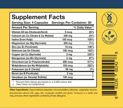 Researched Nutritionals Core Minerals - Daily Trace Minerals Supplement - Iron-Free Blend with Vitamin D3, Magnesium Glycinate & Iodine for Thyroid, Bone & Metabolic Support (120 ct) Researched Nutritionals buy supplements Au