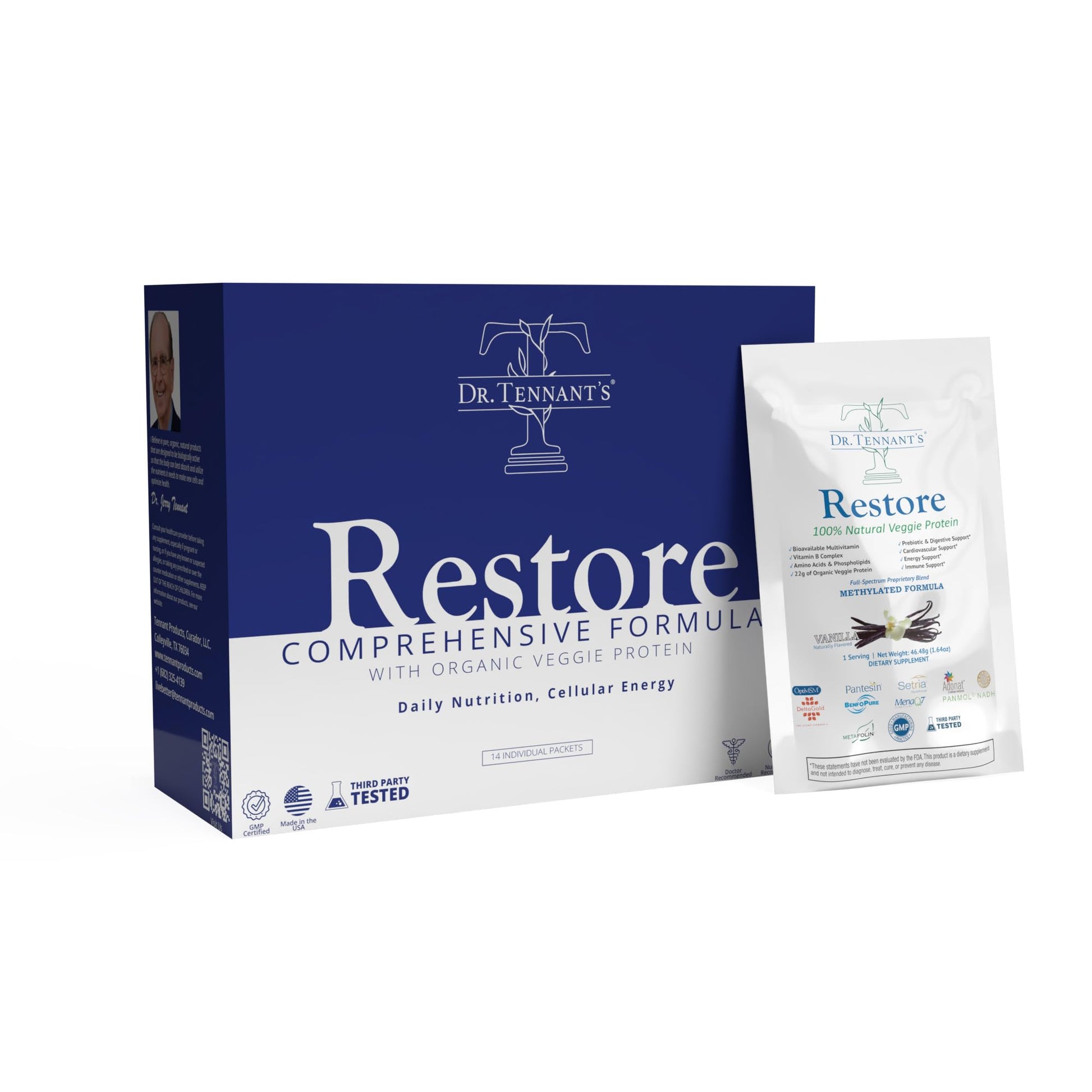Dr. Tennant's Restore Vanilla Shake | 50+ Methylated Vitamins & Minerals | 23g Vegan Protein | Organic, Gluten-Free | Boosts Energy, Immune & Gut Health | 14-Day All-in-One Supplement Dr. Tennant'sBuy Supplements Australia
