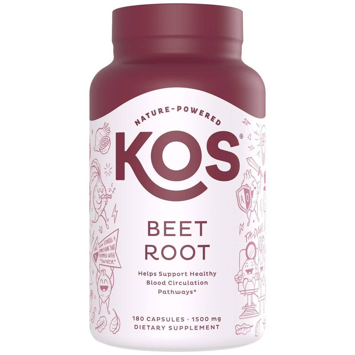 KOS Organic Beetroot Capsules 1500mg - USDA Organic, Antioxidant Power from Organic Beet Root Superfood, Supports Healthy & Active Lifestyle - Non-GMO,