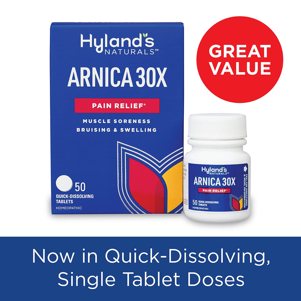 Hyland's Arnica Montana 30x Tablets, Natural Relief of Bruises, Swelling and Muscle Soreness, Quick Dissolving Tablets (Pack of 1, 50 Count Total) Hyland'sBuy Supplements Australia