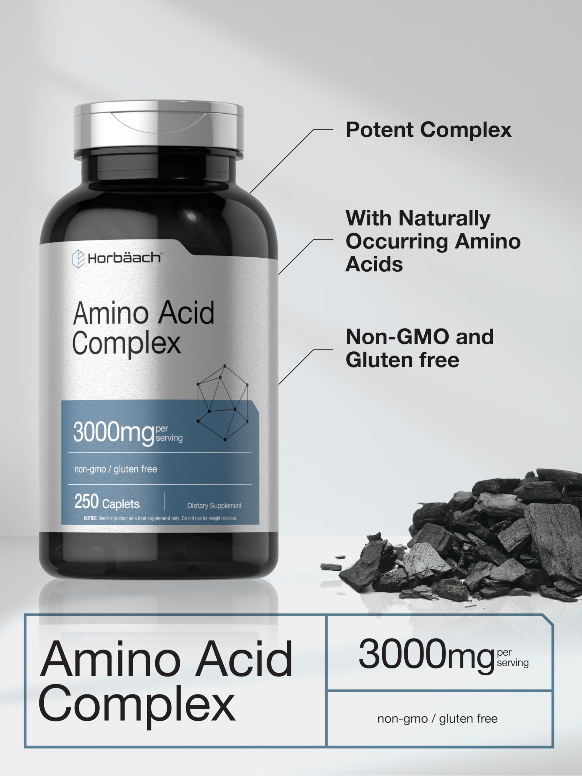 Horbäach Amino Acid Complex 3000mg | 250 Caplets | Non-GMO, Gluten Free Supplement HorbäachBuy Supplements Australia