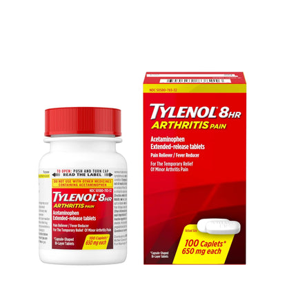 Tylenol 8HR Arthritis Pain Relief Caplets, Fast, Strong Pain Relief, 650 mg Acetaminophen for Minor Arthritis & Joint Pain, Fever Reducer, Extended Release, Won't Irritate Stomach, 100 Count TylenolBuy Supplements Australia