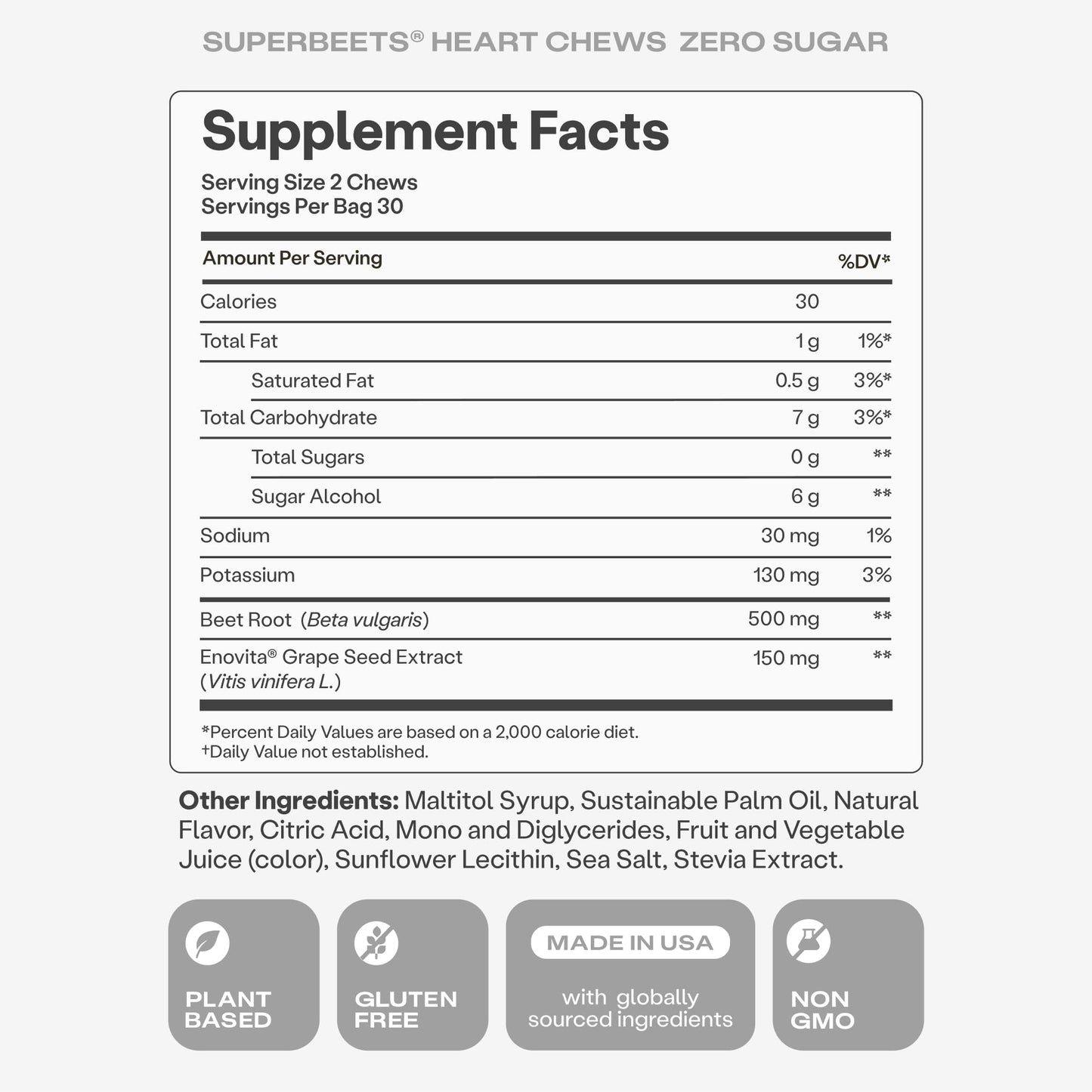 Humann SuperBeets Heart Chews Zero Sugar, Beet Root Supplement, Energy, Nitric Oxide and Blood Pressure Support, Grape Seed Extract & Non-GMO