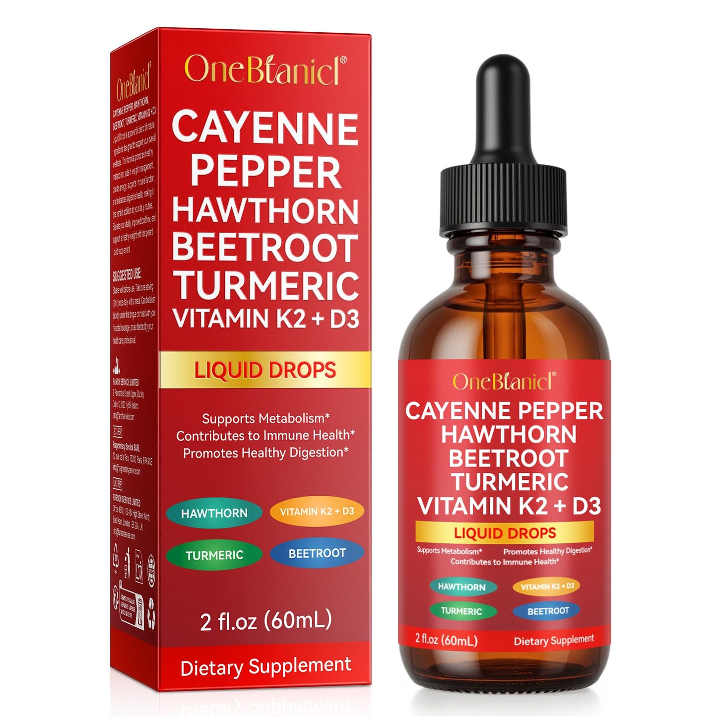 Cayenne Pepper Drops Supplement Liquid, Blend of Hawthorn Berry, Beetroot, Turmeric, VIT K2+D3, Daily Health Boost (2oz) REVIGLAM buy supplements Au