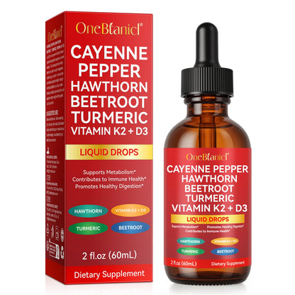 Cayenne Pepper Drops Supplement Liquid, Blend of Hawthorn Berry, Beetroot, Turmeric, VIT K2+D3, Daily Health Boost (2oz) REVIGLAM buy supplements Au