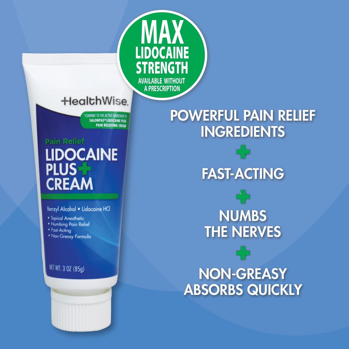 HealthWise Lidocaine Plus+ Cream | Numbs Away Pain | | Non-Greasy | 3.0 Oz | 4% OTC Lidocaine + 10% Benzyl Alcohol | Topical Anesthetic HealthWiseBuy Supplements Australia