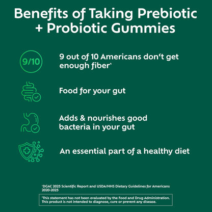 Benefiber Prebiotic  Friendly Fiber Supplement Gummies with Probiotics for Digestive Health, Assorted Fruit Flavors - 50 Count