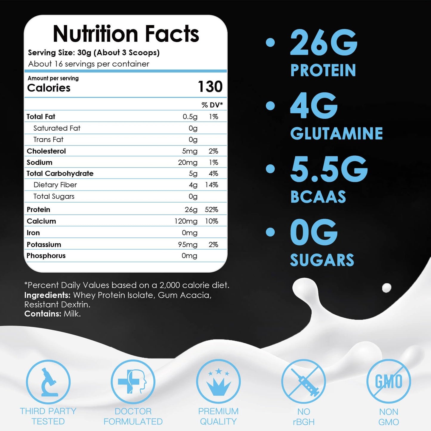 NATURE TARGET Unflavored Whey Protein Isolate - 26g Protein, 0g Sugar, Keto Friendly - No rBGH, Grass Fed - Perfect for Coffee, Baking & Smoothies - 1.10 LB (16 Servings)