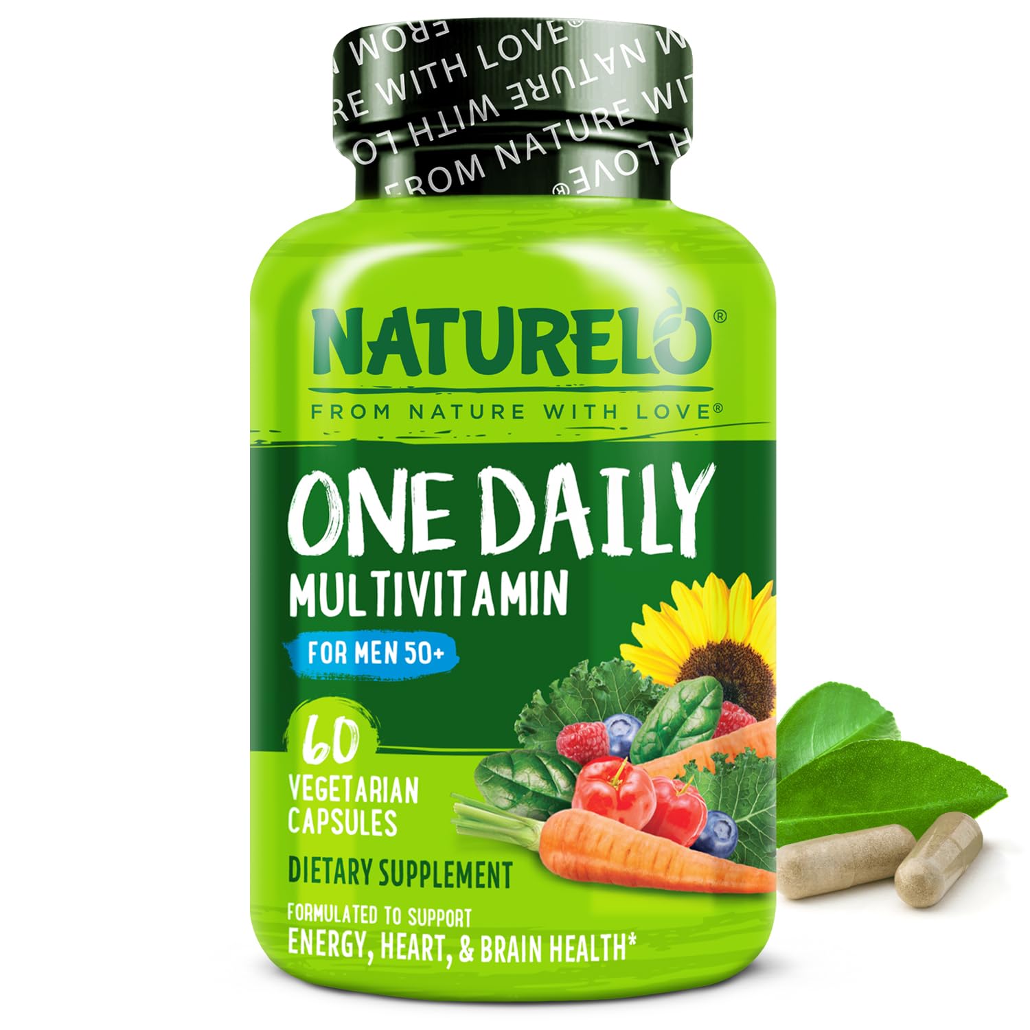 NATURELO Mens Multivitamins for Men 50+ - One Daily Multivitamin for Men with Vitamins, Minerals & Organic Whole Foods, Boost Energy & Health, Non-GMO, 60 Vegetarian Capsules NATURELOBuy Supplements Australia