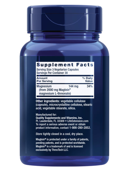 Life Extension Neuro-Mag Magnesium L-Threonate, Memory Health, Quick Thinking, Cognitive Health Support, Vegetarian, Non-GMO, 90 Vegetarian Capsules (144 mg from 2000 mg Magtein magnesium L-threonate Life Extension buy supplements Au