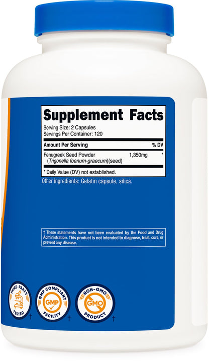 Nutricost Fenugreek Seed 1350mg, 240 Capsules - Gluten Free, Non-GMO, 675mg Per Capsule