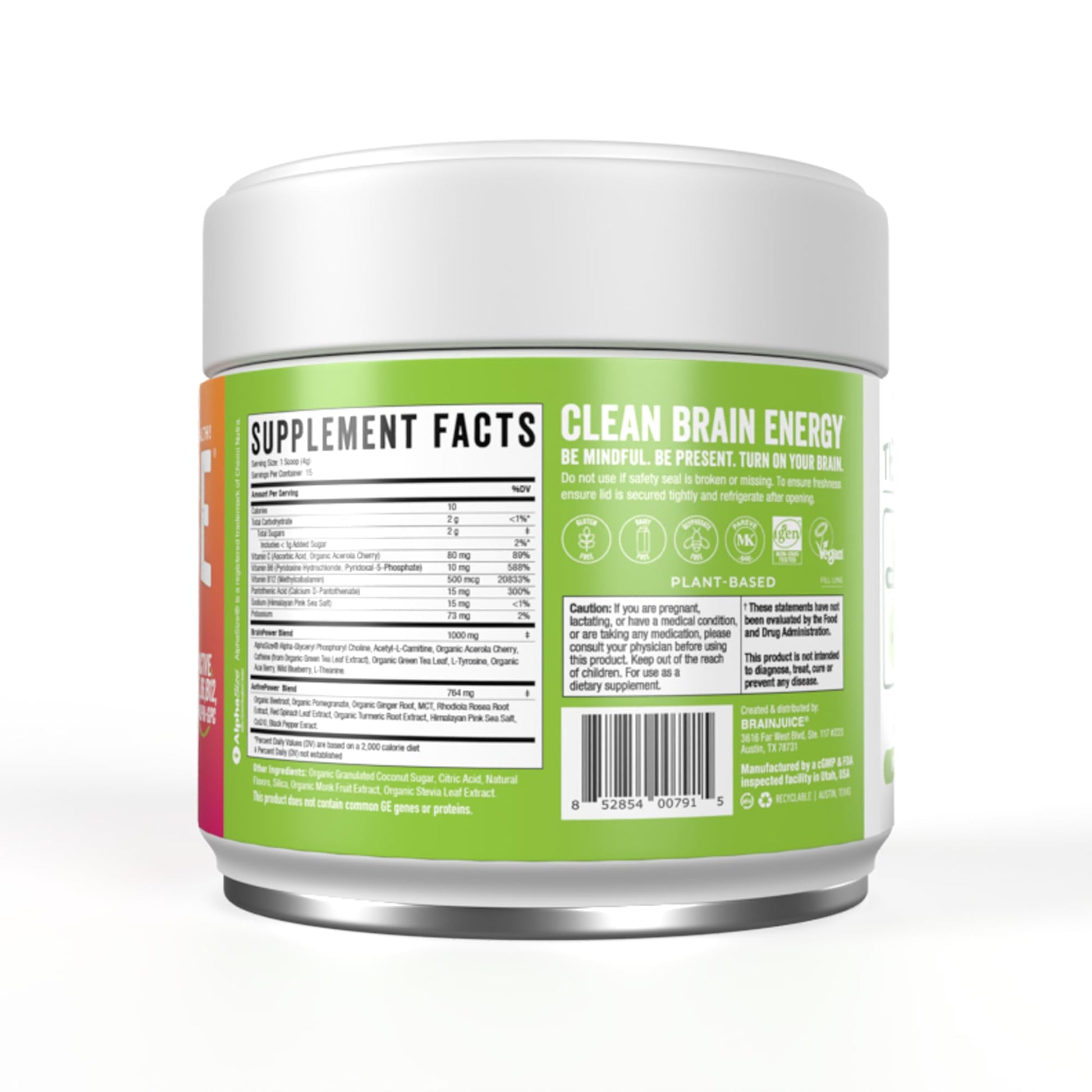 BrainJuice Nootropics Brain Support Supplement, Gluten Free Powder for Energy and Focus, Pre Workout w/Alpha GPC, Vitamin B & Organic Green Tea Extract Caffeine, Active Pomegranate Acai, 15 Servings BrainJuice buy supplements Au