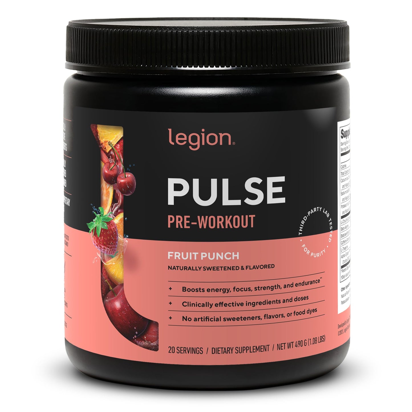 LEGION Pulse Pre Workout Supplement - All Natural Nitric Oxide Preworkout Drink to Boost Energy, Creatine Free, Naturally Sweetened,