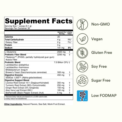 TumLove IBS Relief & Digestive Support Powder – Low FODMAP Certified, Probiotics, Prebiotics, Digestive Enzymes, L-Glutamine & 5 Soothing Herbs