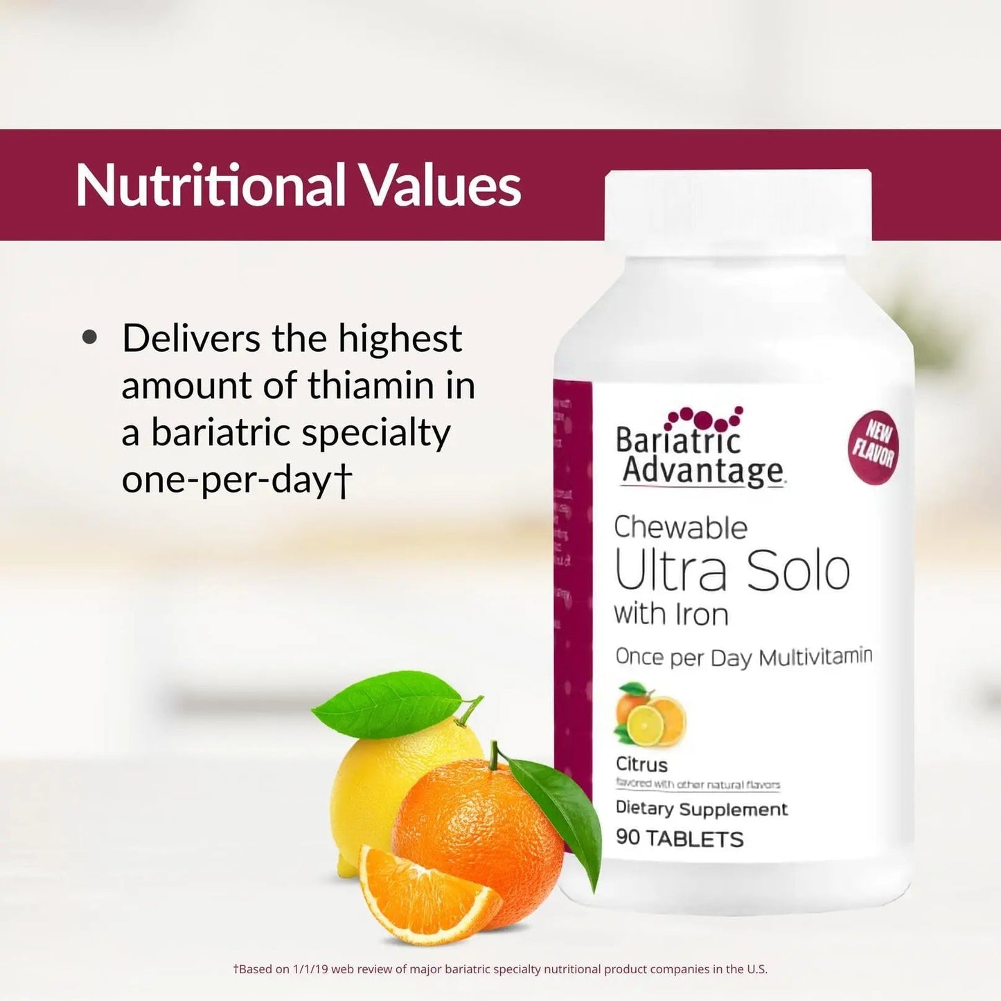 Bariatric Advantage Chewable Ultra Solo with Iron - Once-Per-Day Daily Multivitamin - for Bariatric Surgery Patients - Thiamin, Vitamin A & More Bariatric Advantage