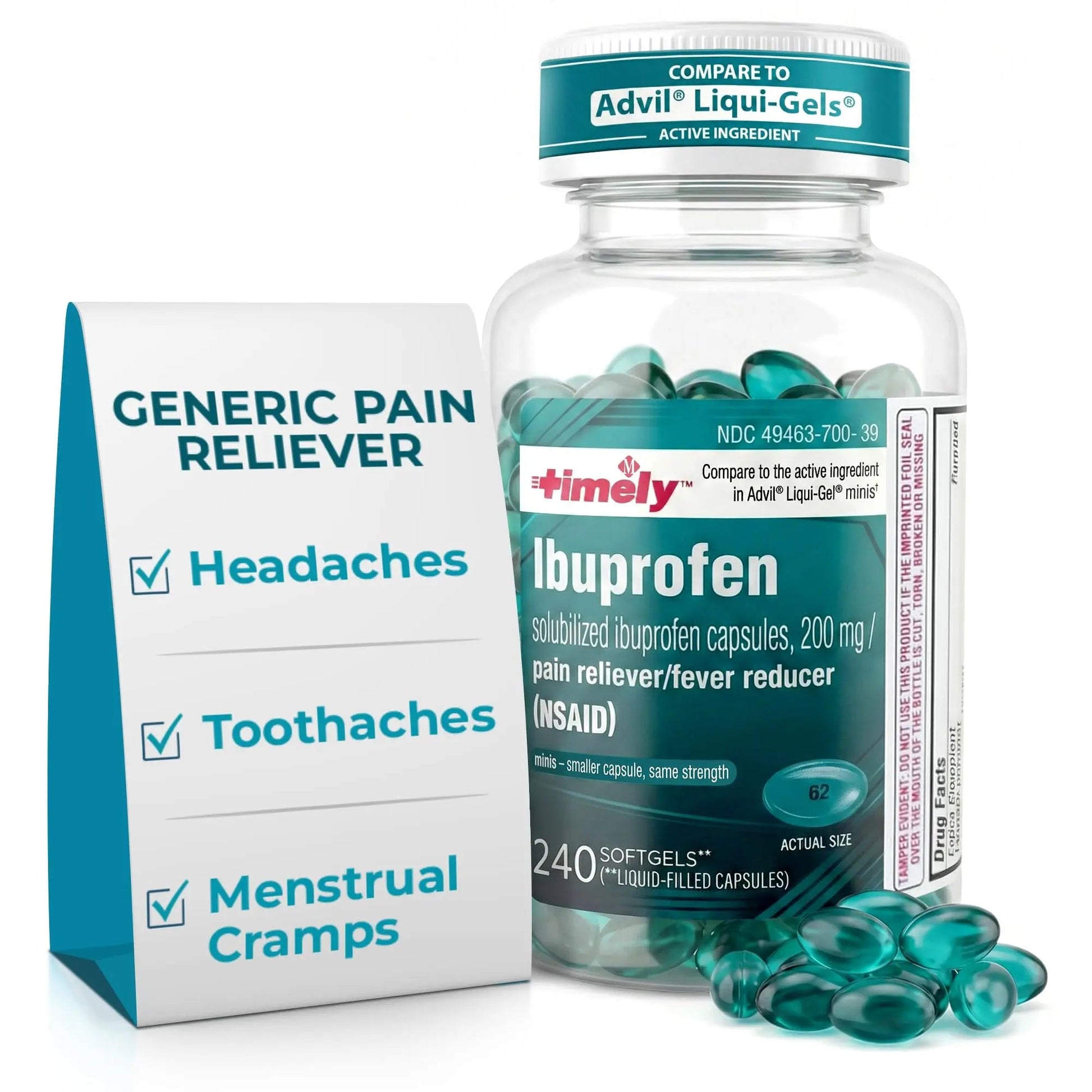 TIME-CAP LABS, INC. Timely Ibuprofen 200mg - 240 Liquid Mini Softgels - Headache Relief, Menstrual Pain, Tooth Ache Muscular Aches & Arthritis Pain TIME-CAP LABS, INC.Buy Supplements Australia