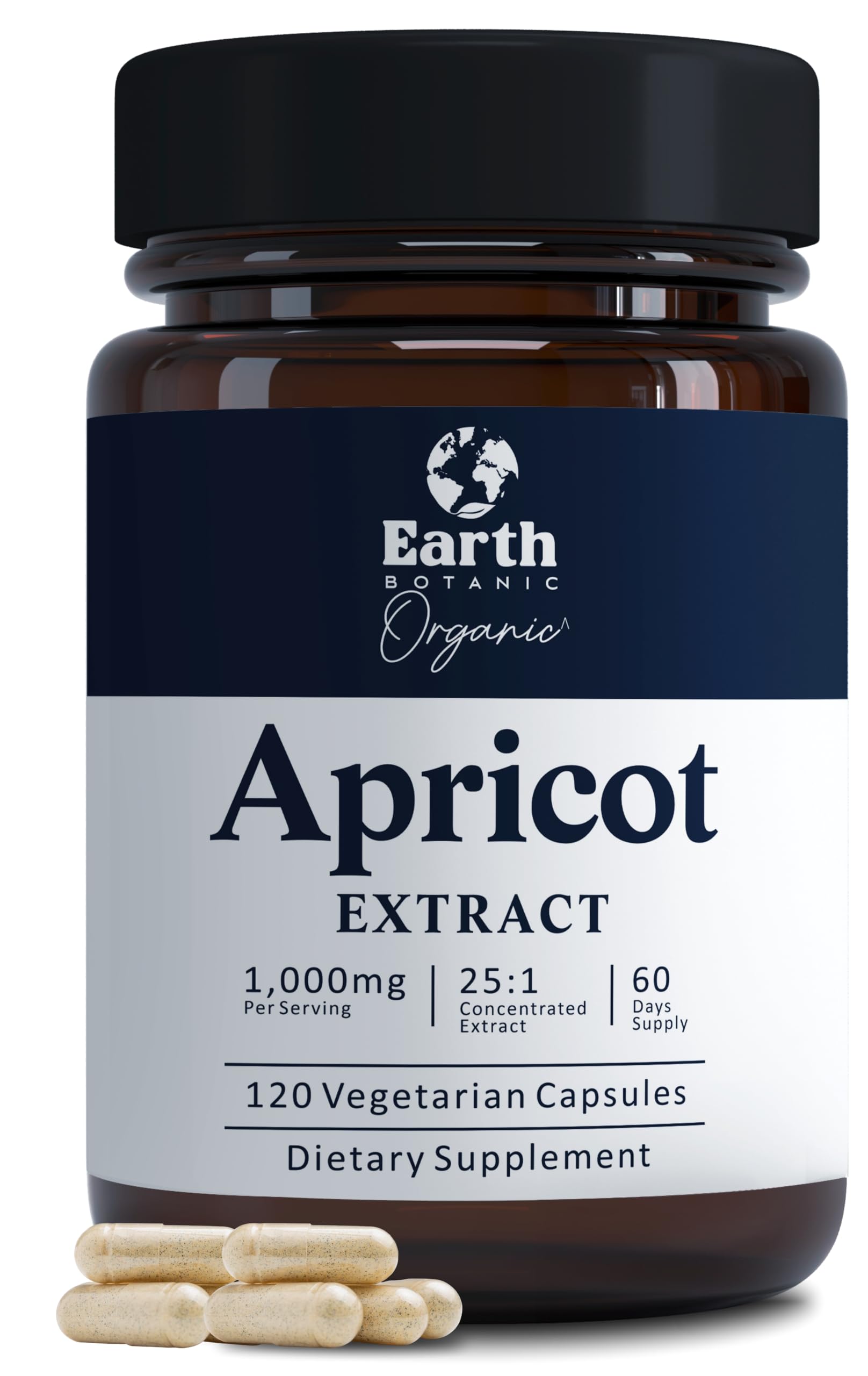 Earth BOTANIC Organic Apricot Extract, 1000 mg 120 Veggie Capsules (Vegan, Non-GMO) Herbal Supplements Earth BOTANIC OrganicBuy Supplements Australia