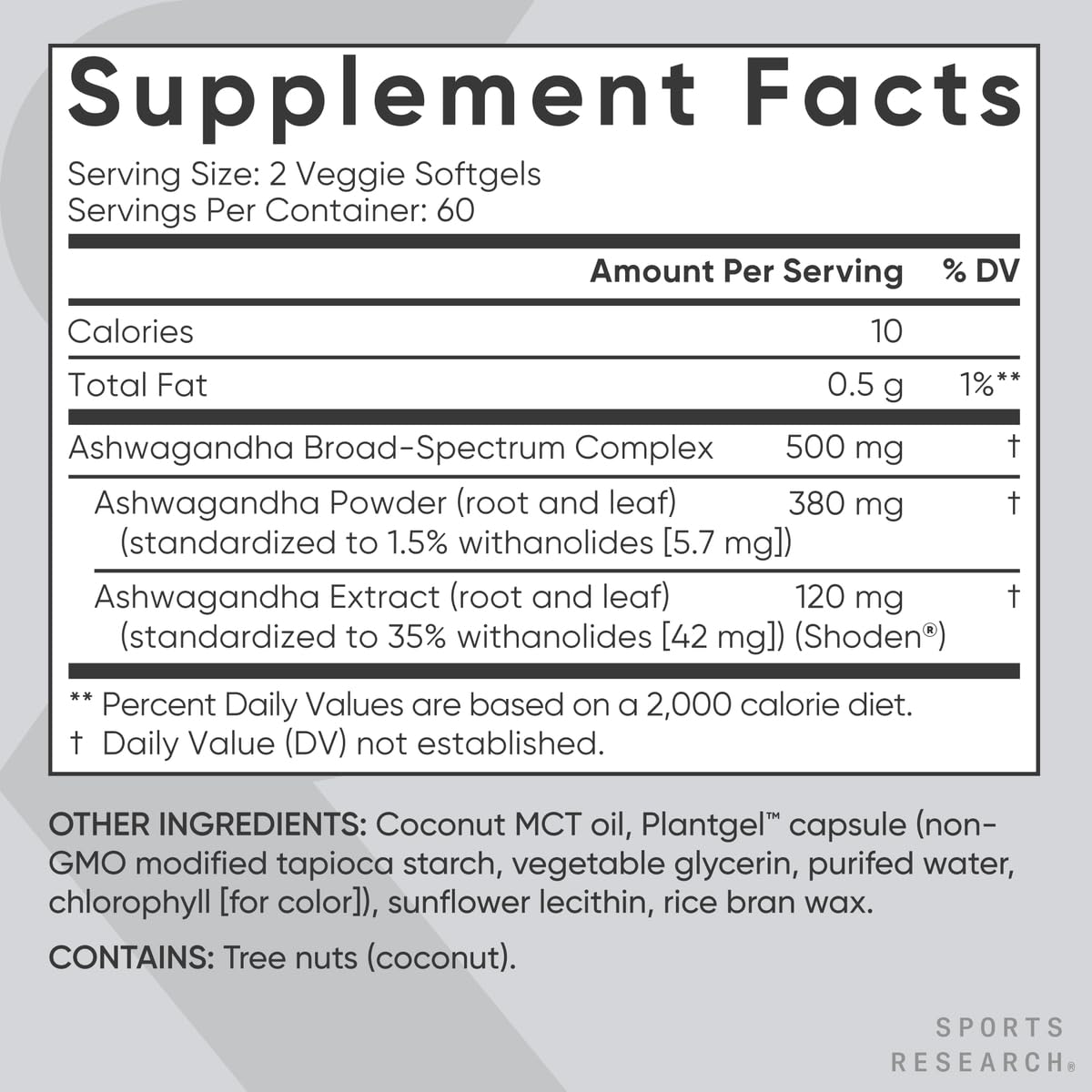 Sports Research® Ashwagandha Softgels with Coconut MCT Oil - Natural Ayurvedic Adaptogen Made with Shoden® Ashwa for Relaxation, Calm & Sleep Support - Gluten Free & Vegan Friendly - 120 Count Sports Research buy supplements Au