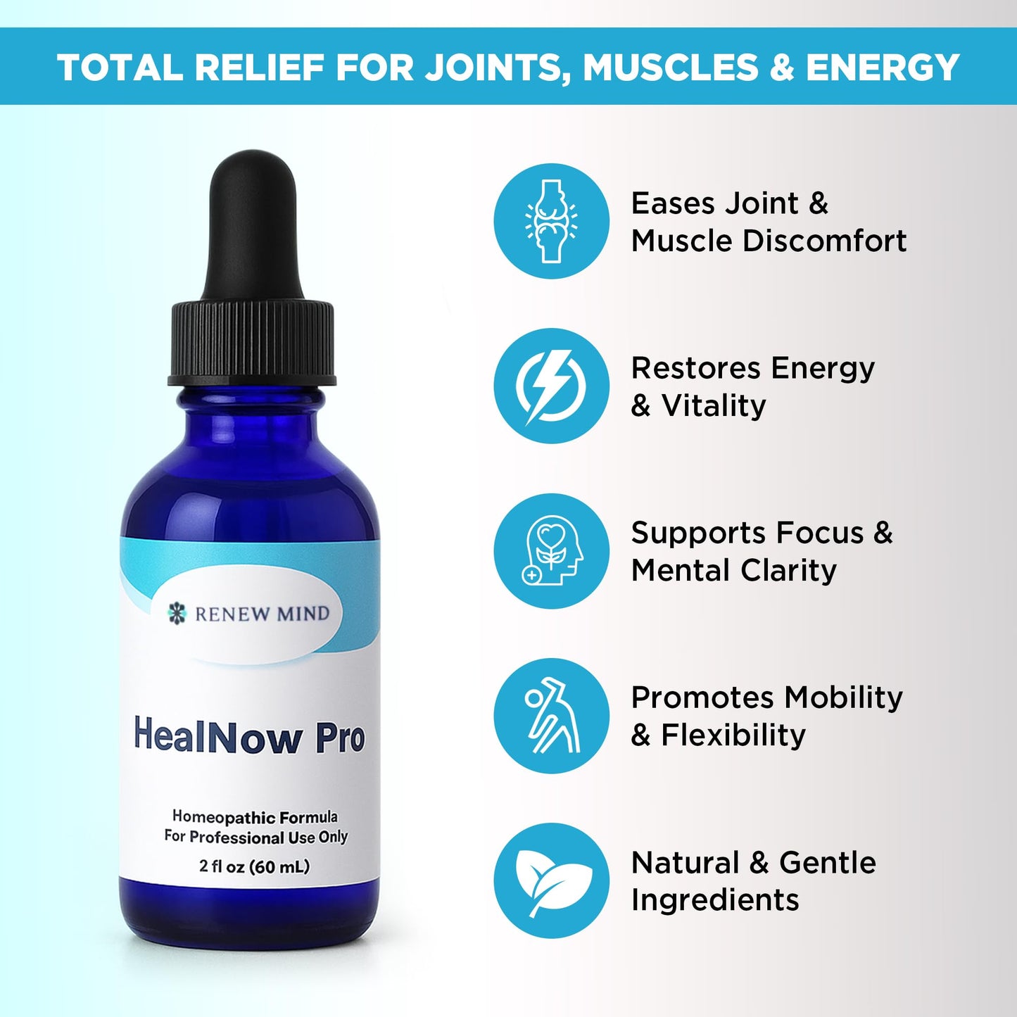 RENEW MIND HealNow Pro Homeopathic Support for Joint Pain, Muscle Aches, Arthritis Pain, and Muscle or Joint Stiffness Professional Grade Formula Promotes Comfort, Mobility & Energy - 2 fl oz RENEW MINDBuy Supplements Australia