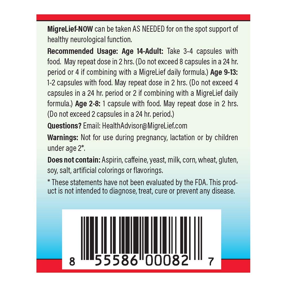 MigreLief-Now Fast-Acting Formula, As-Needed Nutritional Support for Migraine and Headache Sufferers - 60 Vegetarian Capsules MigreLiefBuy Supplements Australia