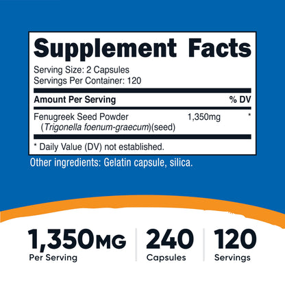 Nutricost Fenugreek Seed 1350mg, 240 Capsules - Gluten Free, Non-GMO, 675mg Per Capsule