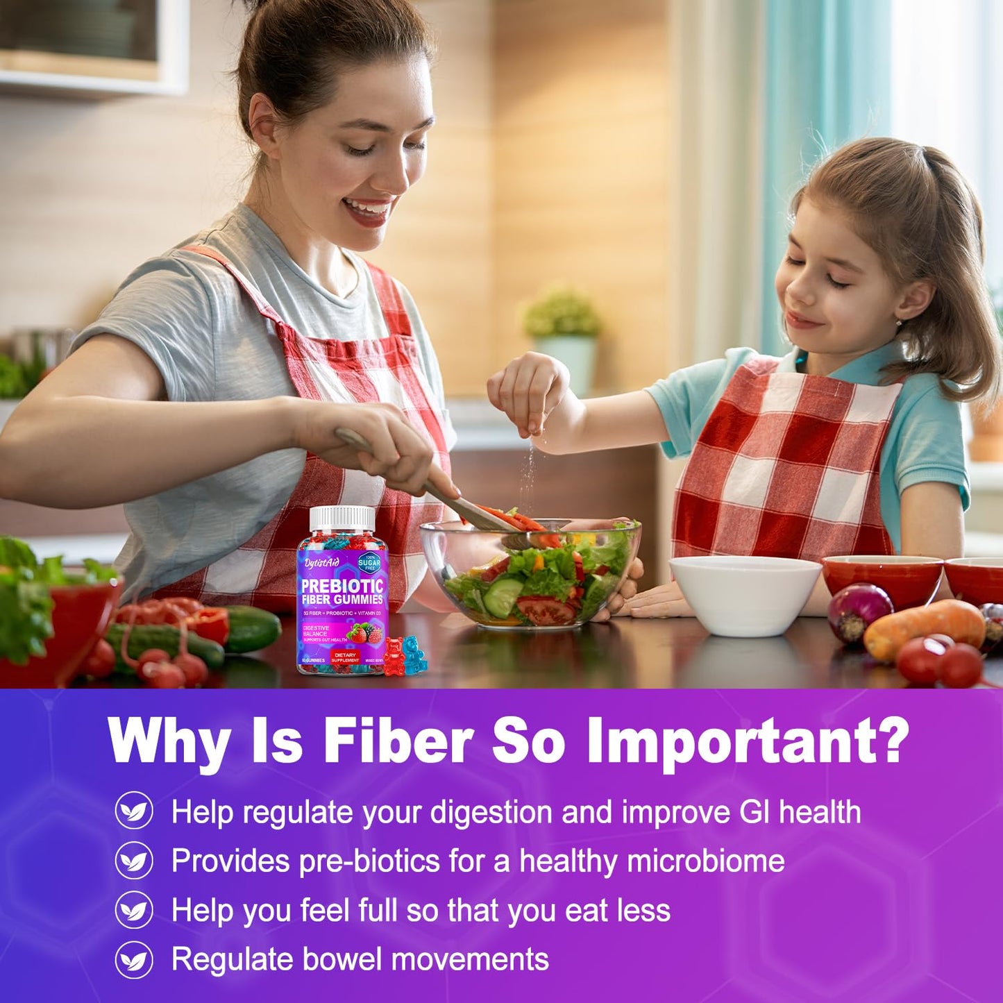 Prebiotic Fiber Gummies, 5g Fiber per Serving, 2 Billion CFU Bacillus Coagulans + Vitamin D3, Sugar Free Pectin Mixed Berry Gummies, Inulin (FOS) + Acacia