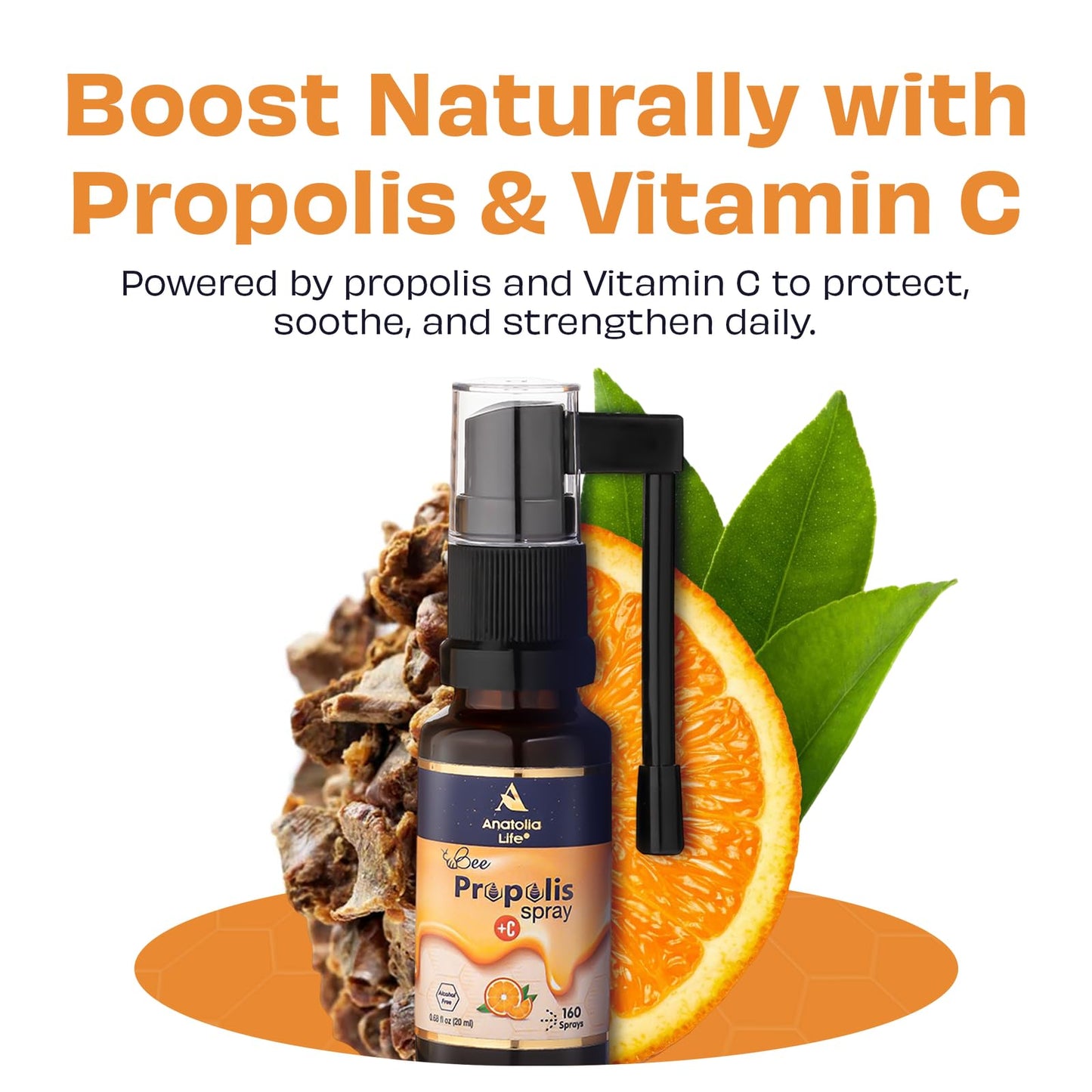 Anatolia Life Bee Propolis Spray + Vitamin C – Alcohol-Free, Natural Orange Flavor, 100% Pure Bee Propolis Extract, Antioxidant Support, Gentle Throat Comfort – 20 ml (~160 Sprays) Anatolia Life buy supplements Au