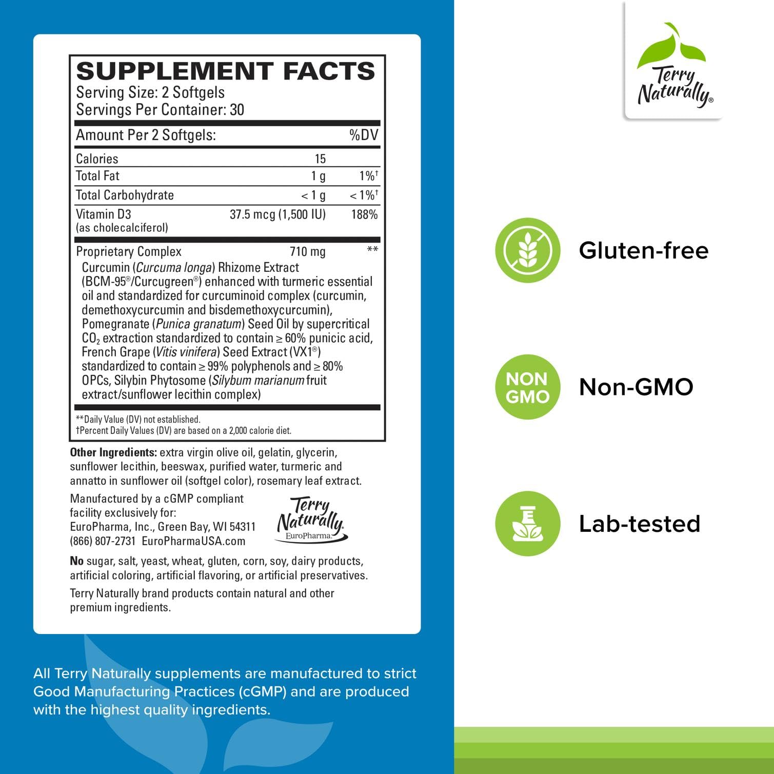 Terry Naturally Healthy PSA Levels - Dietary Supplement for Healthy Prostate & Hormone Balance Support - Herbal Supplement with Curcumin, Turmeric Essential Oil & Grape Seed Extract - 60 Softgels Terry NaturallyBuy Supplements Australia