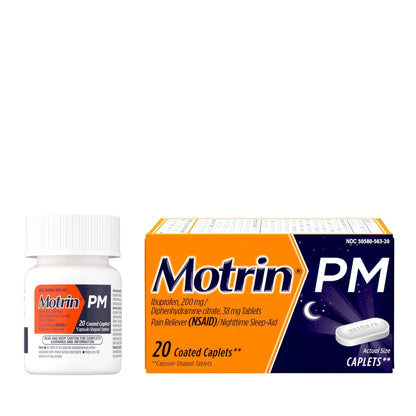 Motrin PM Pain Relief Caplets with 200 mg Ibuprofen & 38 mg Diphenhydramine Sleep Aid, Nighttime Pain Reliever for Minor Aches & Pains Helps You Fall Asleep & Stay Asleep, 20 ct MotrinBuy Supplements Australia